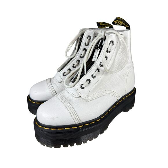 Dr. Martens Sinclair Women’s White Milled Nappa Leather Platform Boots Size 7 - Picture 1 of 8